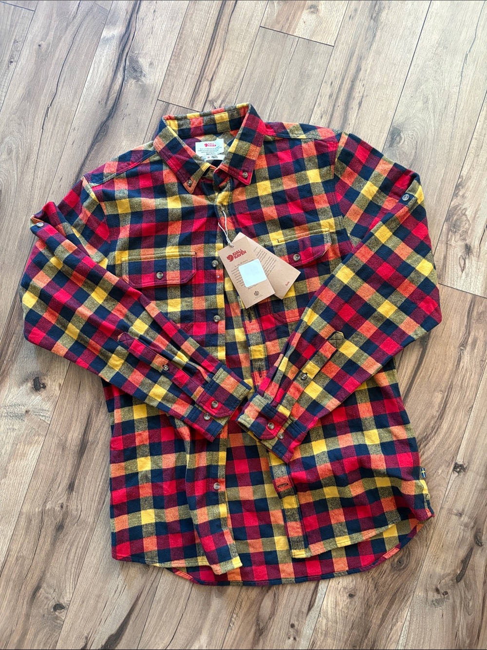 NWT Fjallraven Men's Red, Yellow & Black Plaid Button-Down Shirt